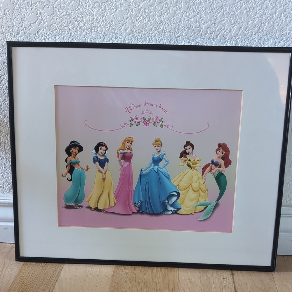 Disney Princesses Matted/Framed Art with Pink Background